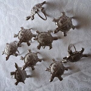 Vintage set of 9 (nine) metal PIER I  Turtle Napkin Rings
